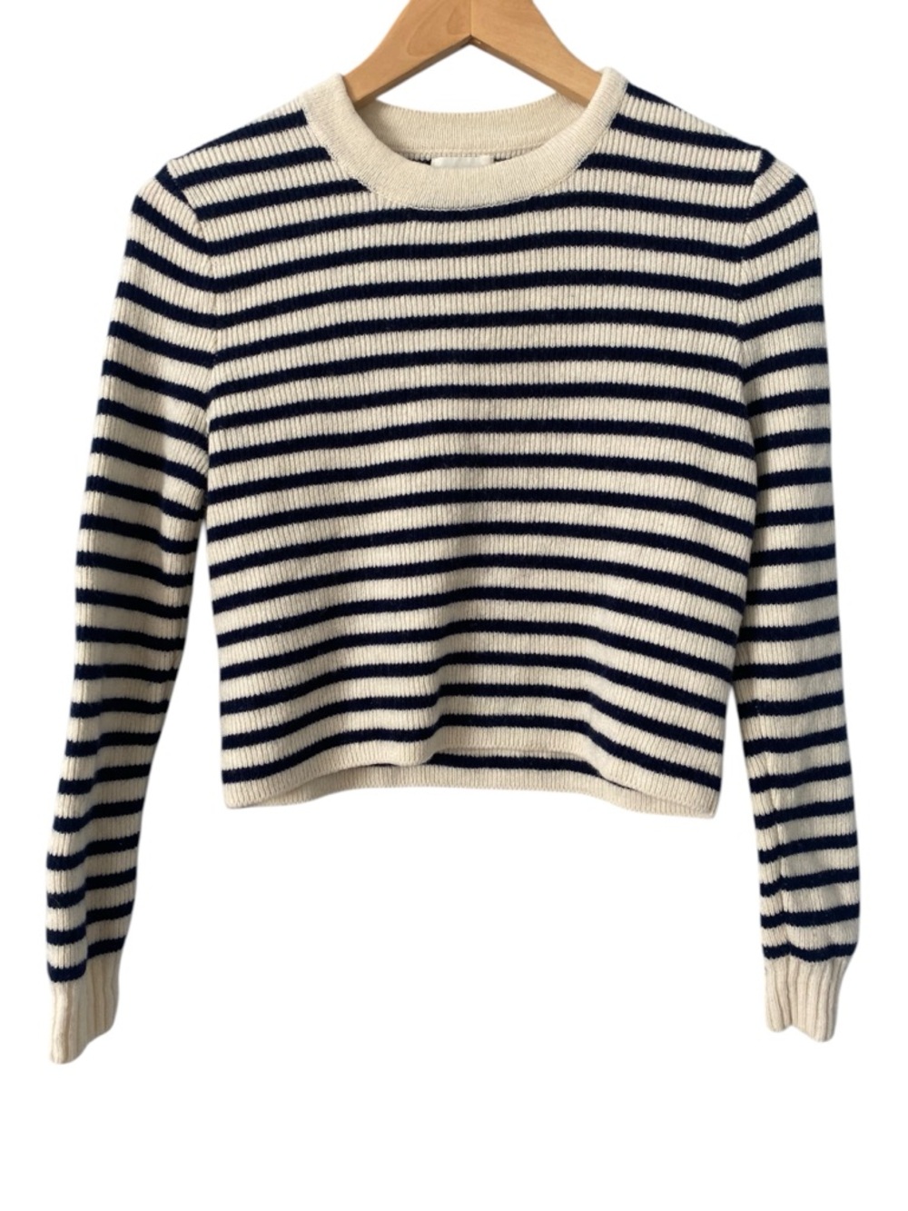 Levi's Crewneck Rib Wool Cropped Cream & Navy Striped Sweater S